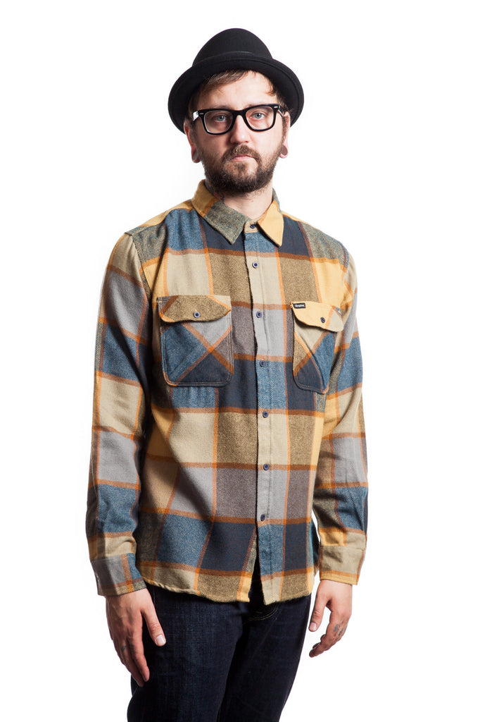 Brixton Bowery Flannel Shirt Yellow/Charcoal